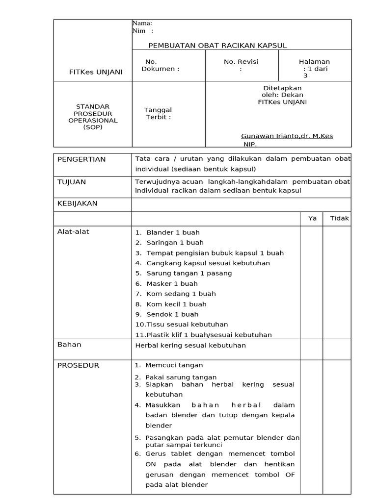 Prosedur Pembuatan Kapsul Racikan | PDF