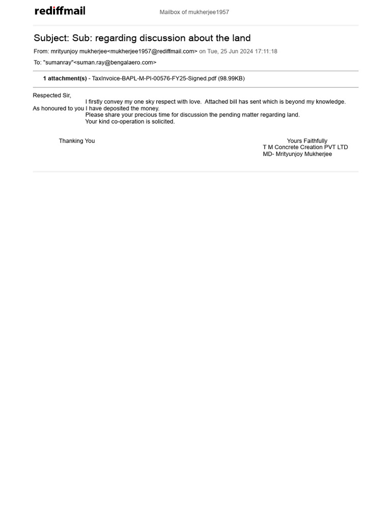 Discussion on Land and Invoice Sent | PDF