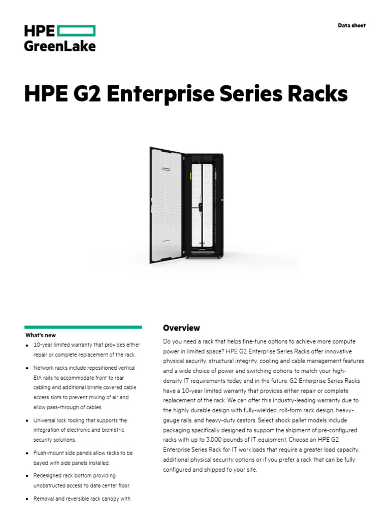 HPE G2 Enterprise Series Racks Datasheet | PDF | Manufactured Goods ...
