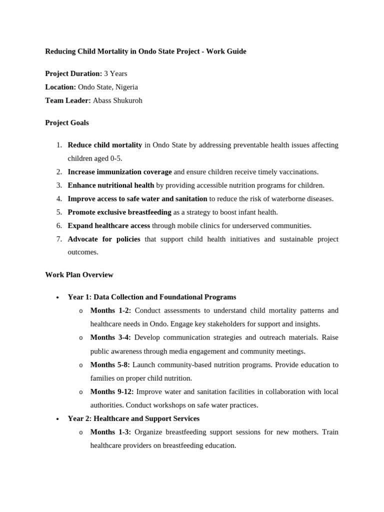Reducing child mortality in ondo state project pdf wash child