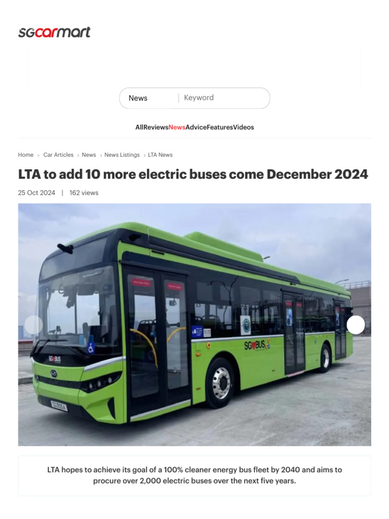 LTA to Add 10 Electric Buses by 2024 | PDF | Electric Vehicle | Bus