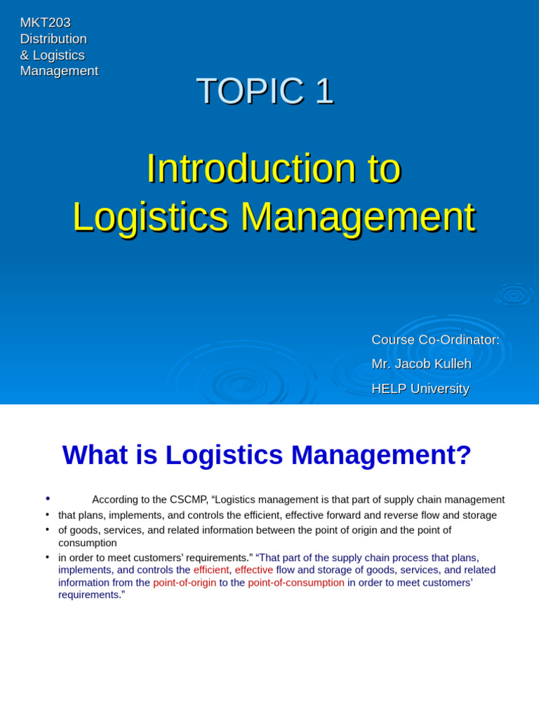 01 Introduction To Logistics Management | PDF | Logistics | Net Income