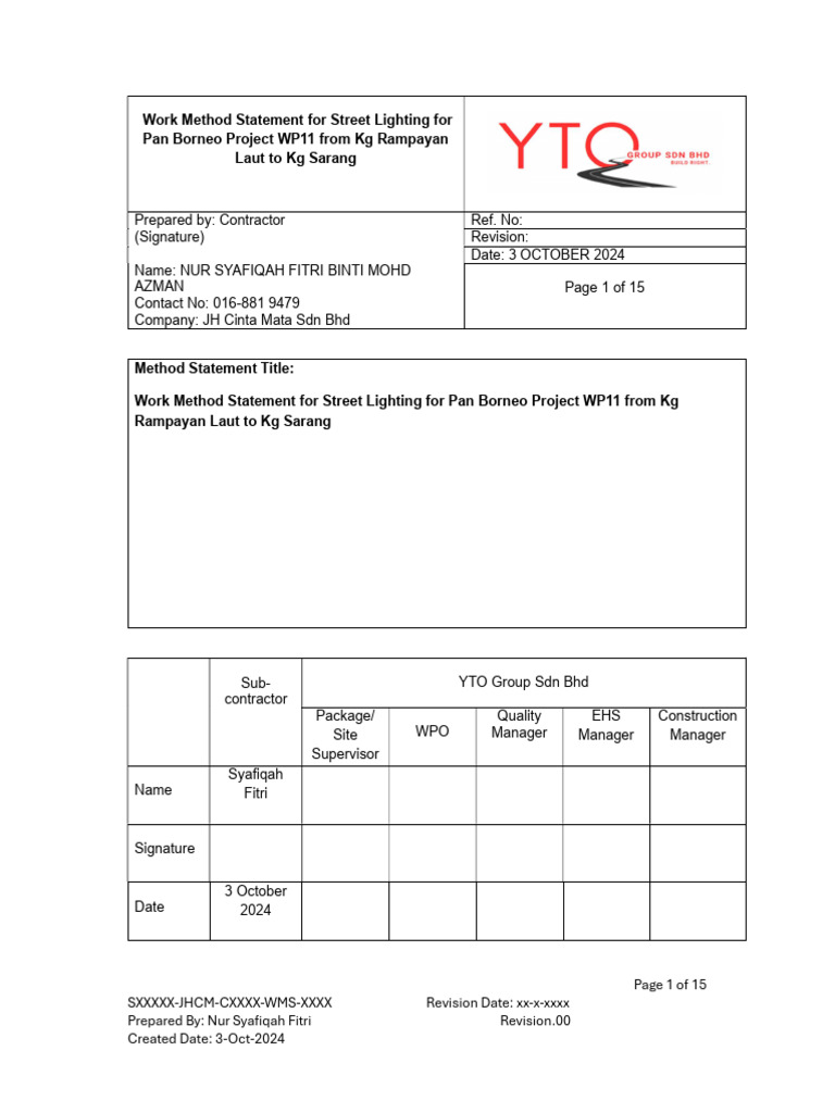 Street Lighting Installation Method Statement | PDF | Pipe (Fluid ...