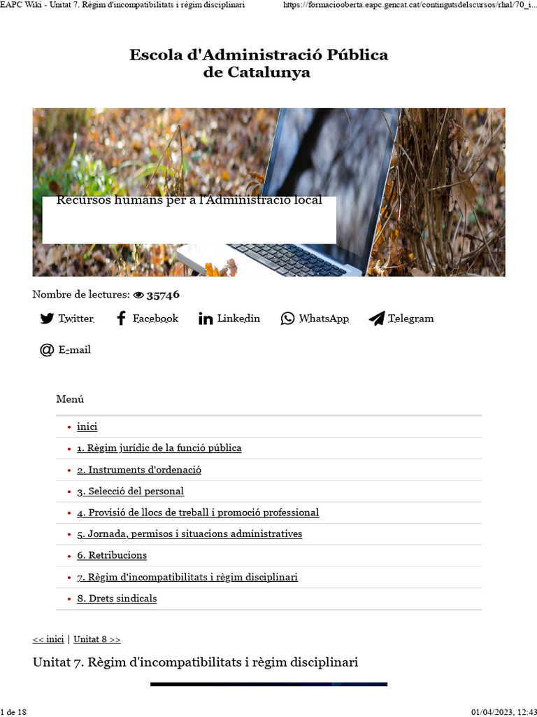 EAPC Wiki - Unitat 7. Règim D'incompatibilitats I Règim Disciplinari | PDF