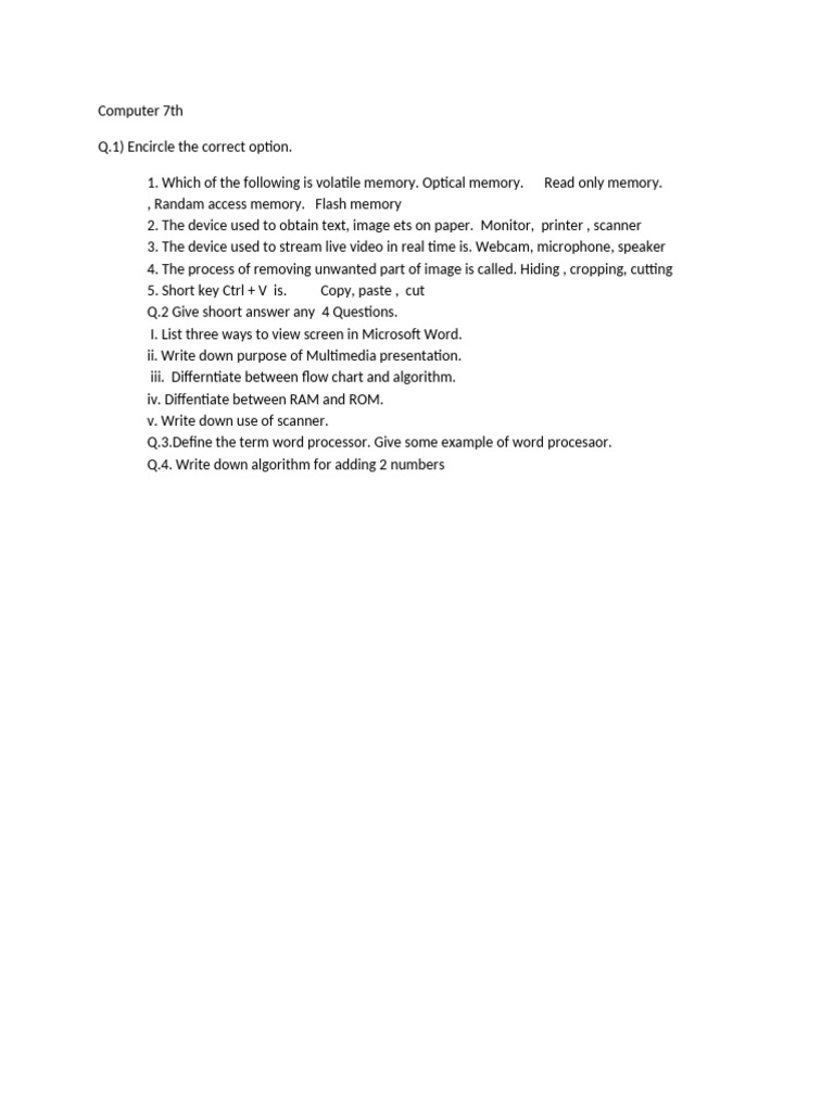 Computer Quiz and Short Answer Guide | PDF