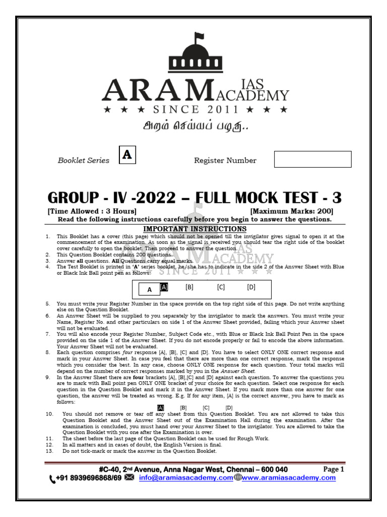 Group Iv - Full Mock Test - 3 - Questions | PDF