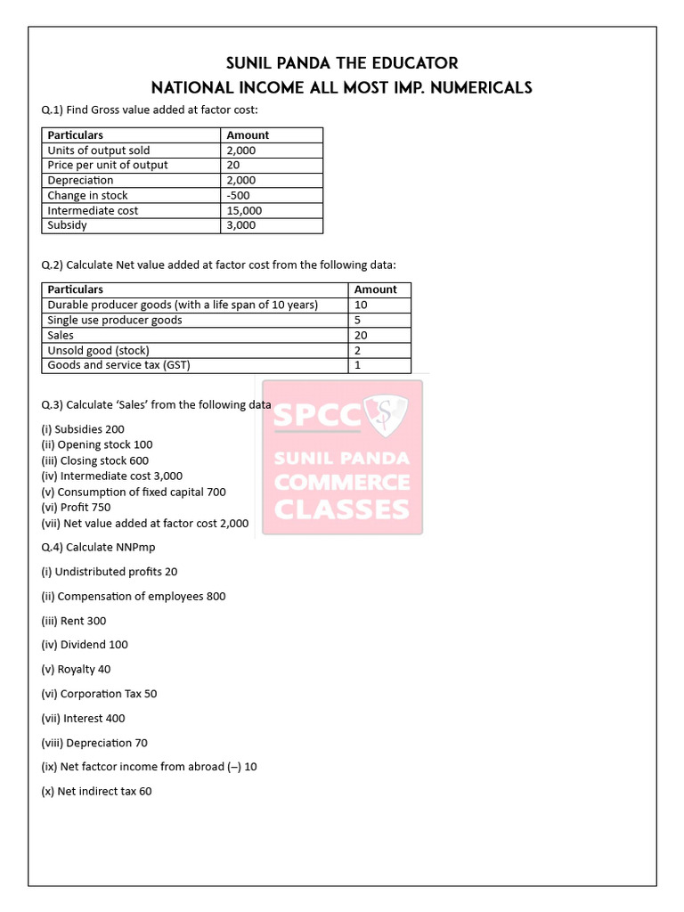 All Numerical National Income | PDF | Consumption Of Fixed Capital ...