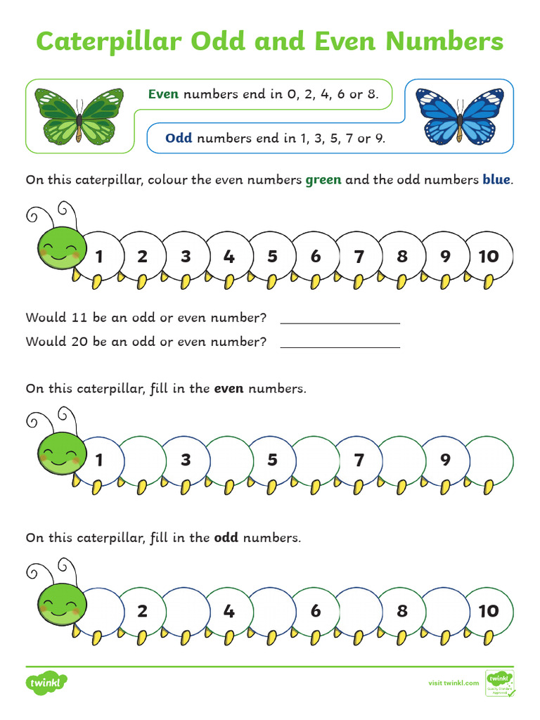 T M 31909 Caterpillars Odd and Even Numbers Worksheet Ver 1 | PDF