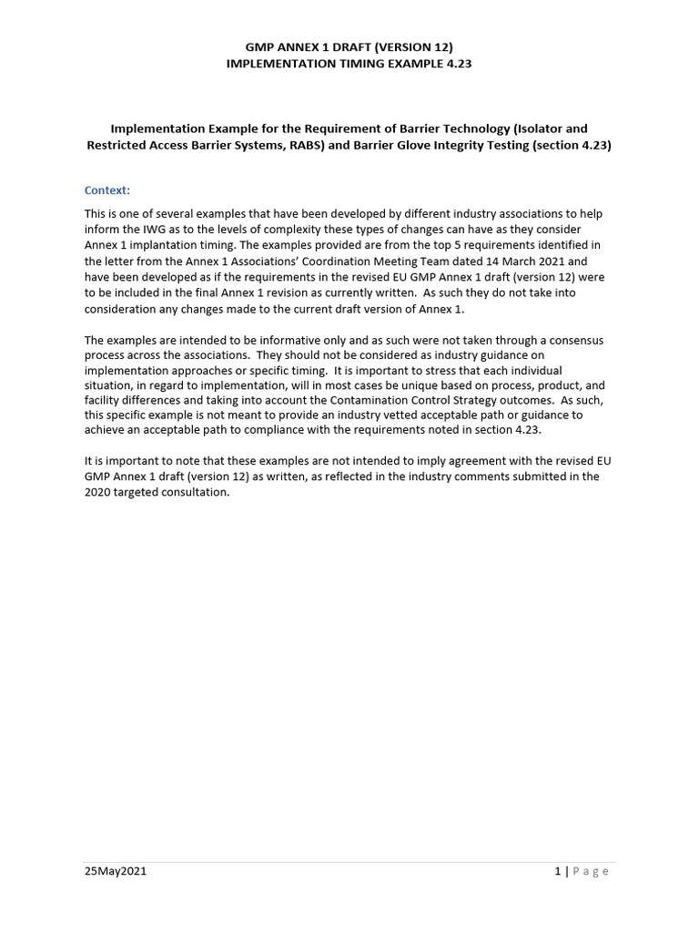 Annex 1 Barrier Integrity Testing Guide | PDF | Sterilization ...
