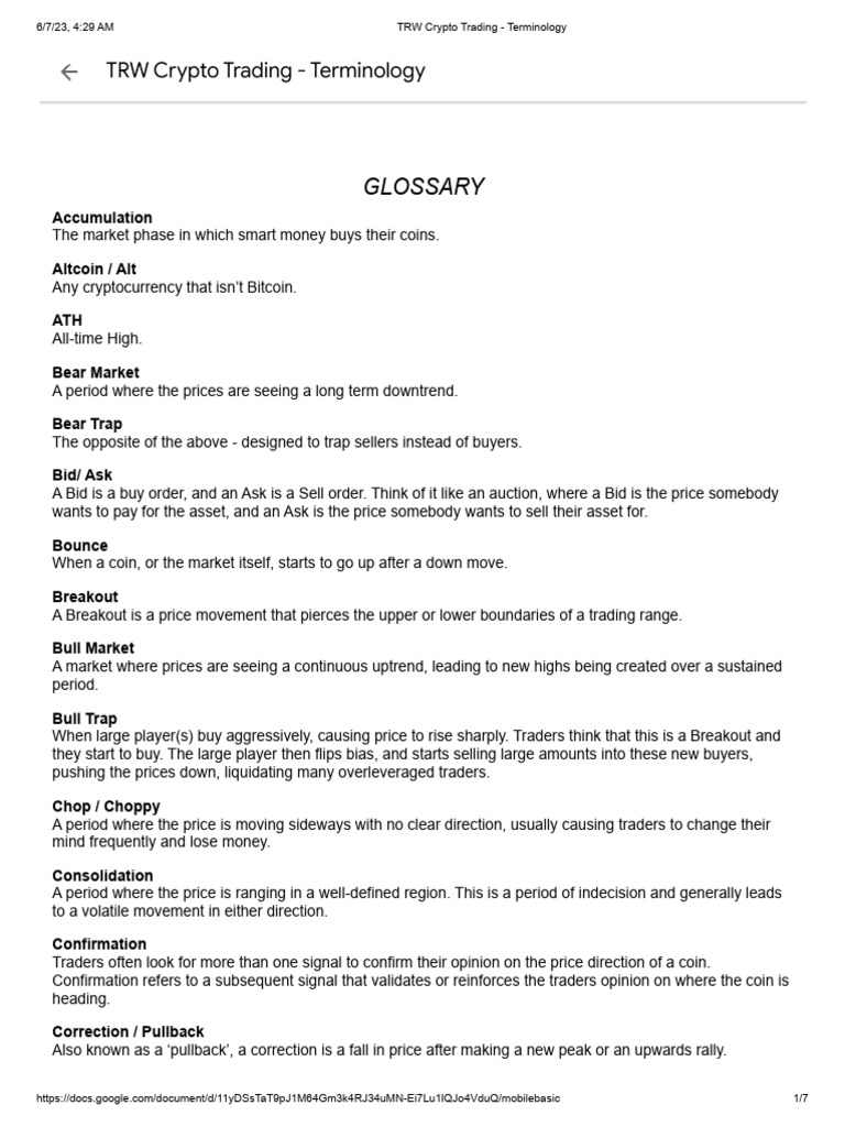 TRW Crypto Trading - Terminology | PDF | Margin (Finance) | Inflation