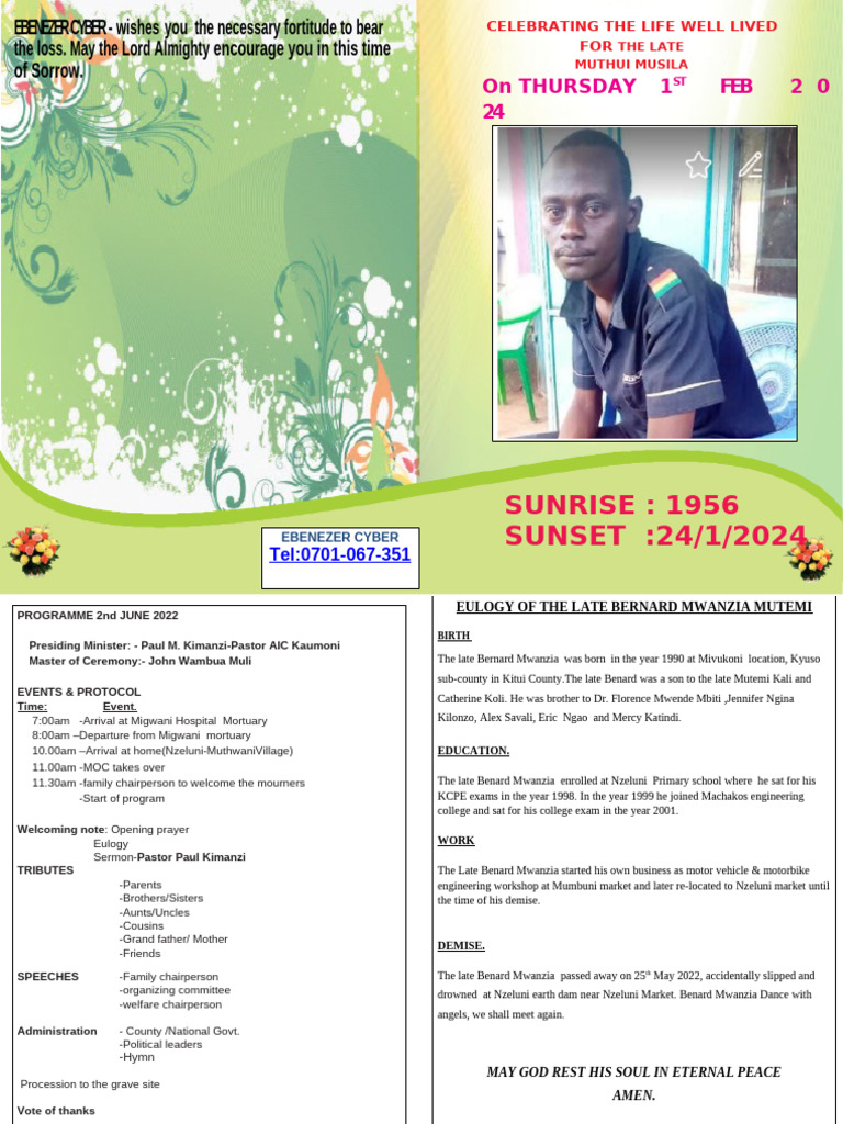 Benard Mwanzia Mutemi Burial Program-Final Kabisa | PDF