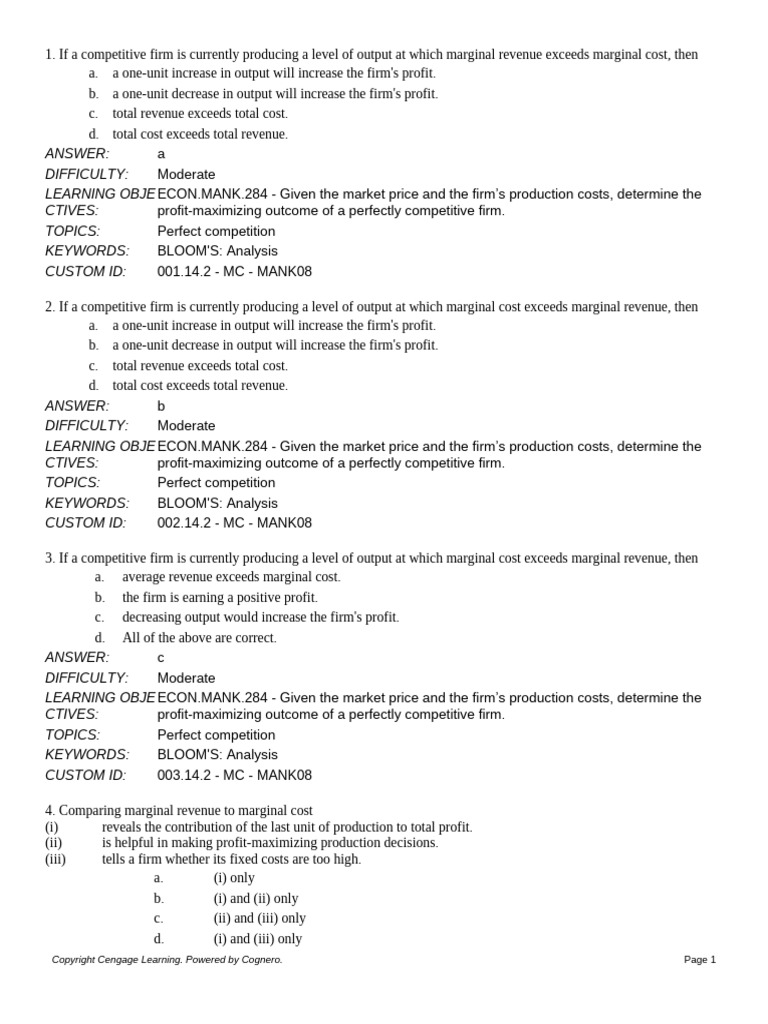 Sec 14.2 MC Profit Maximization and The Competitive Firm | PDF ...