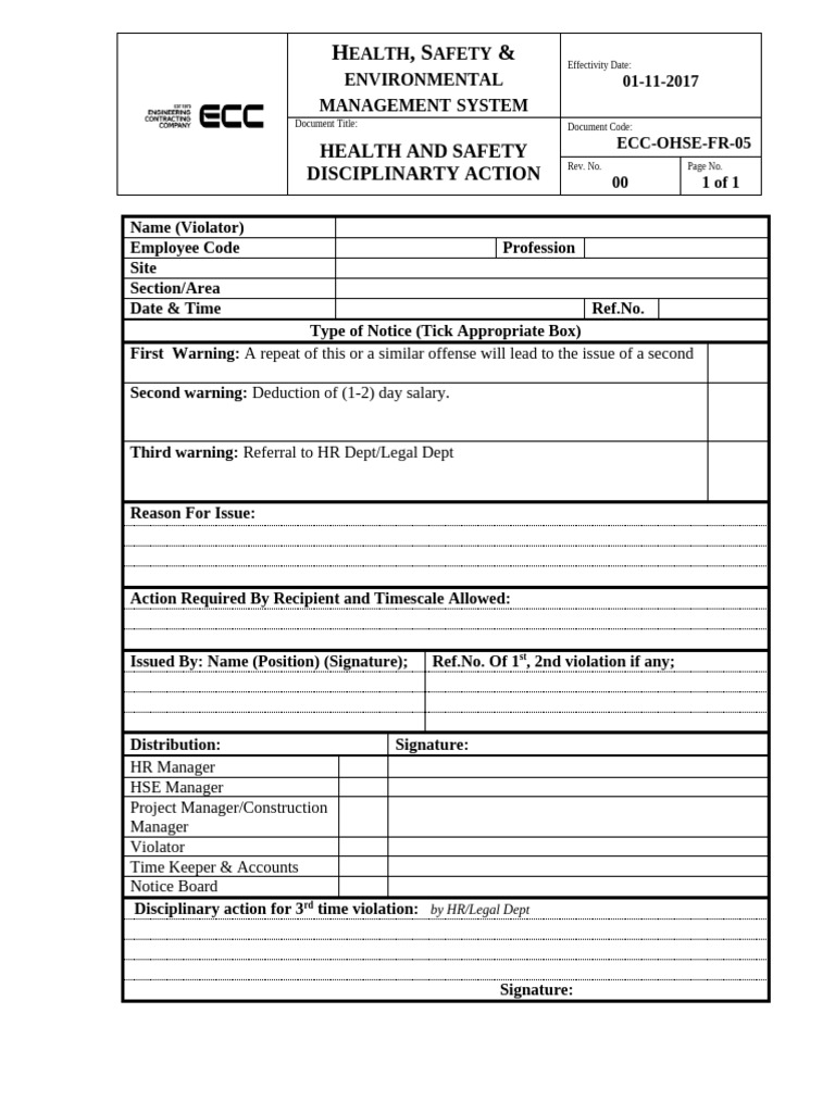 ECC OHSE FR 05 Disciplinary Action | PDF | Law | Technology & Engineering