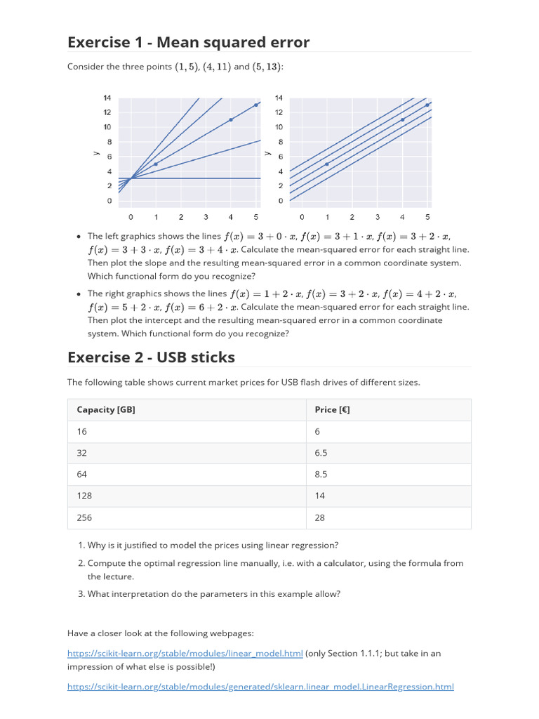 Linear Regression - Exercise Calculation | PDF | Computers