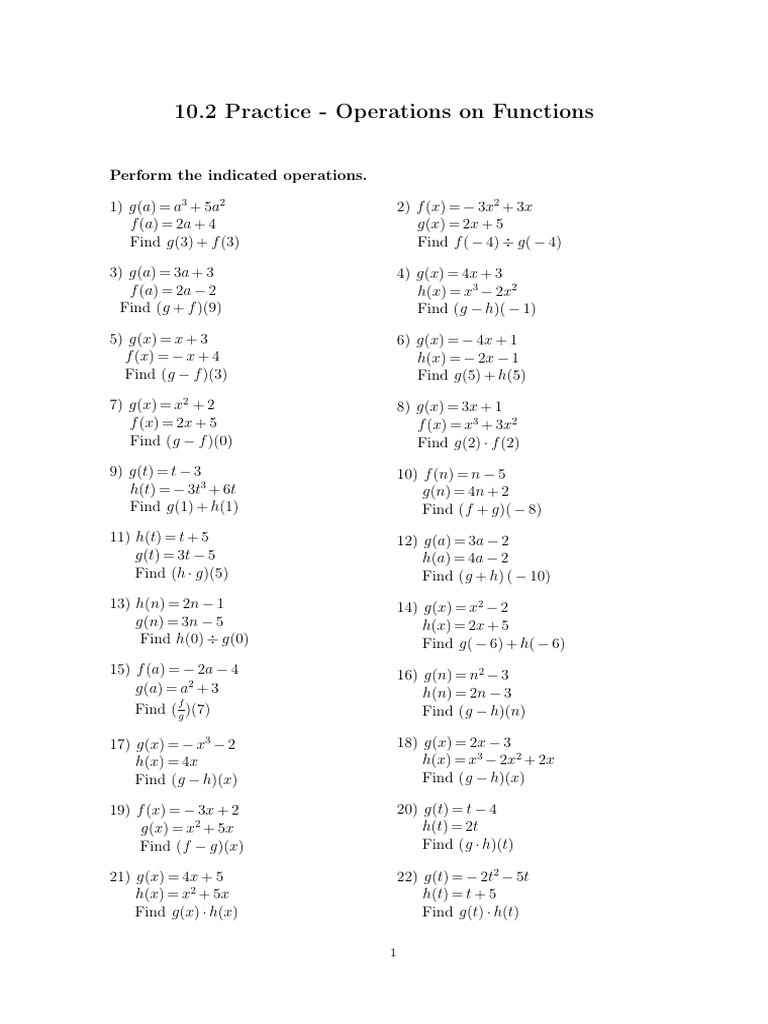 Operation on functions and composite functions practice no 2 pdf