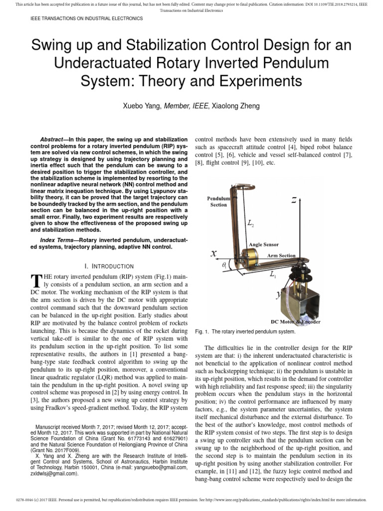Swing Control for Inverted Pendulum | PDF | Nonlinear System | Pendulum