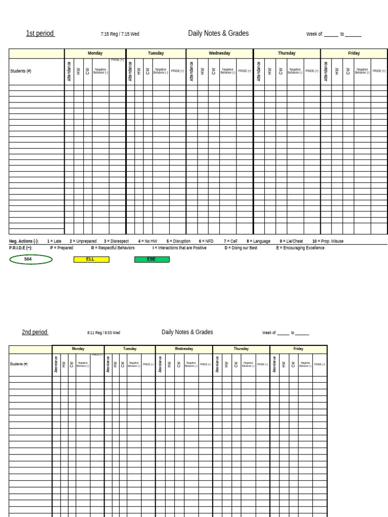 AttendanceGradesandDailyNotesRecordSheet-1 | PDF