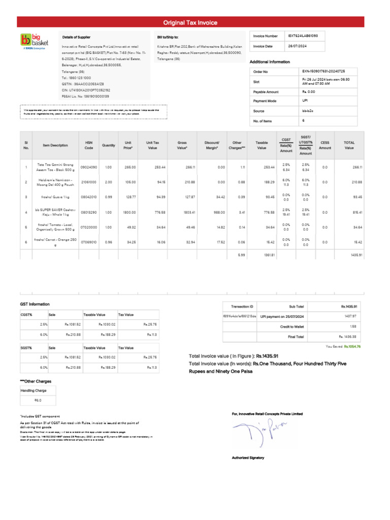 Invoice From BB 1509017631 | PDF | Invoice | Payments