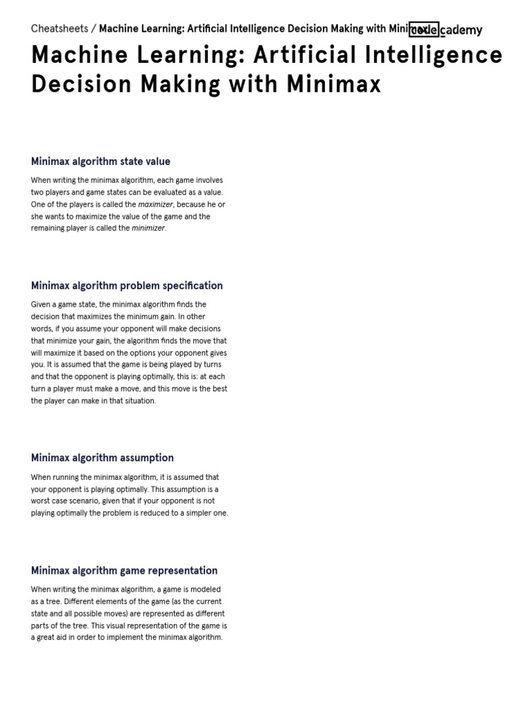 Machine Learning: Artificial Intelligence Decision Making With Minimax ...