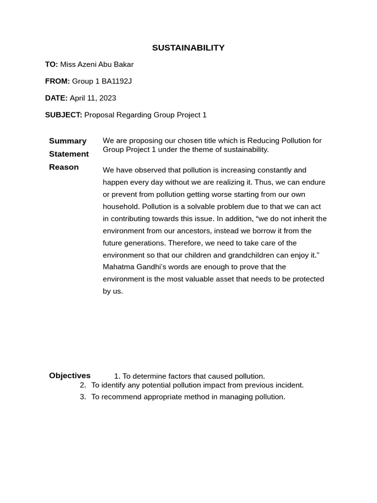 Reducing Pollution: A Sustainability Proposal | PDF | Biodegradation ...