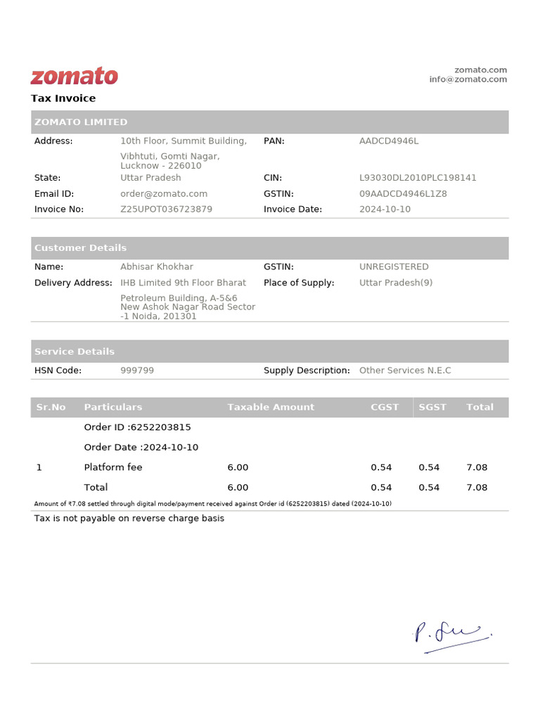 User Charge Invoice6252203815 | PDF | Public Finance | Taxation
