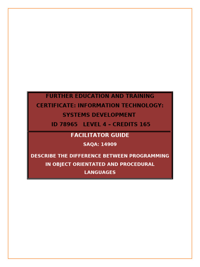 SAQA - 14909 - Facilitator Guide | PDF | Method (Computer Programming ...