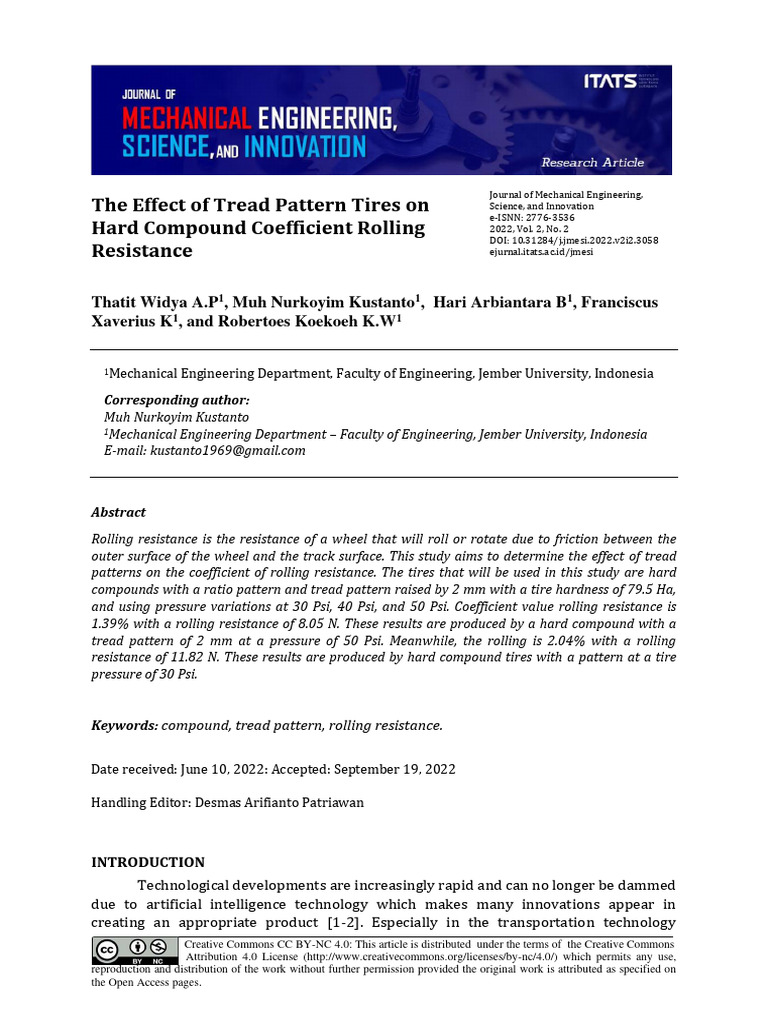 The Effect of Tread Pattern Tires On Har | PDF | Tire | Friction