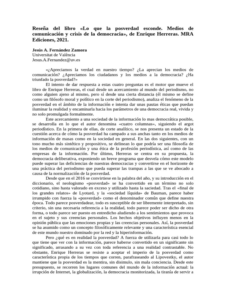 Reseña Libro Herreras | PDF | Verdad | Democracia