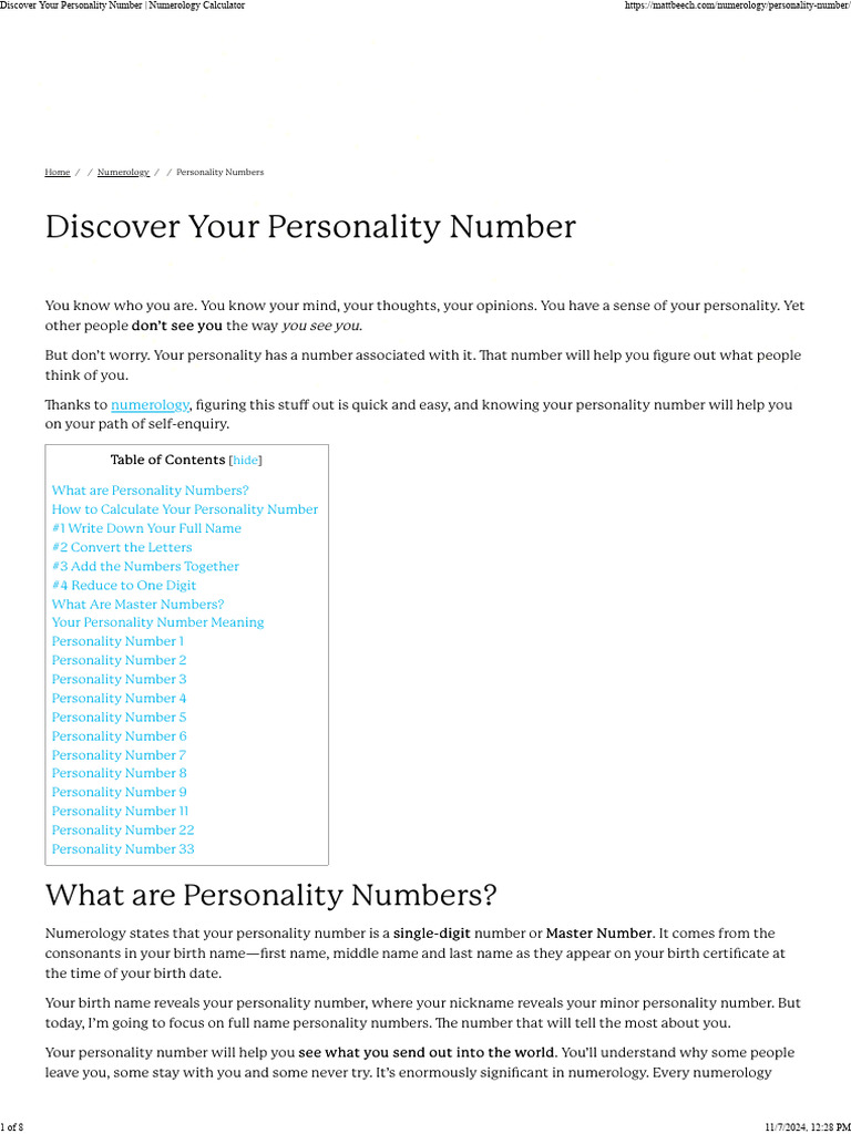 Calculate Your Personality Number | PDF | Career & Growth