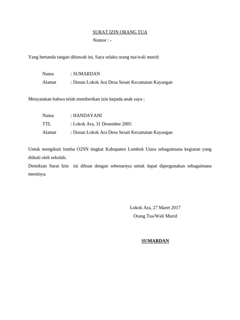Surat Izin Lomba O2SN Handayani | PDF