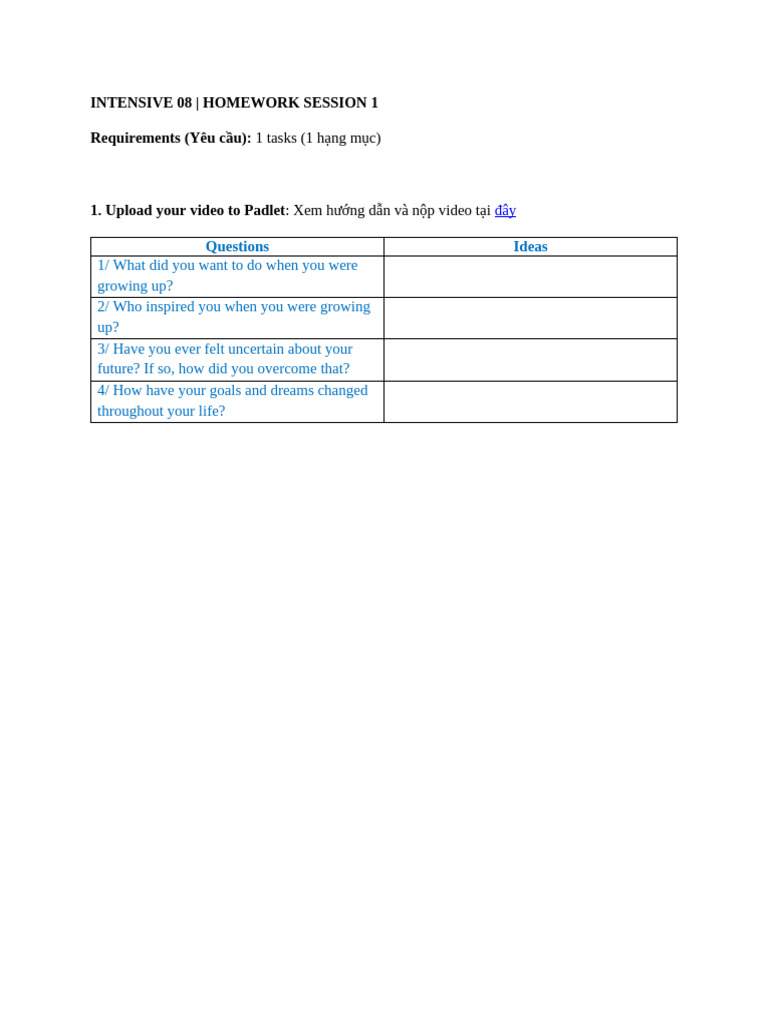 Intensive 08 Homework Session 1 Tasks | PDF | Self-Improvement