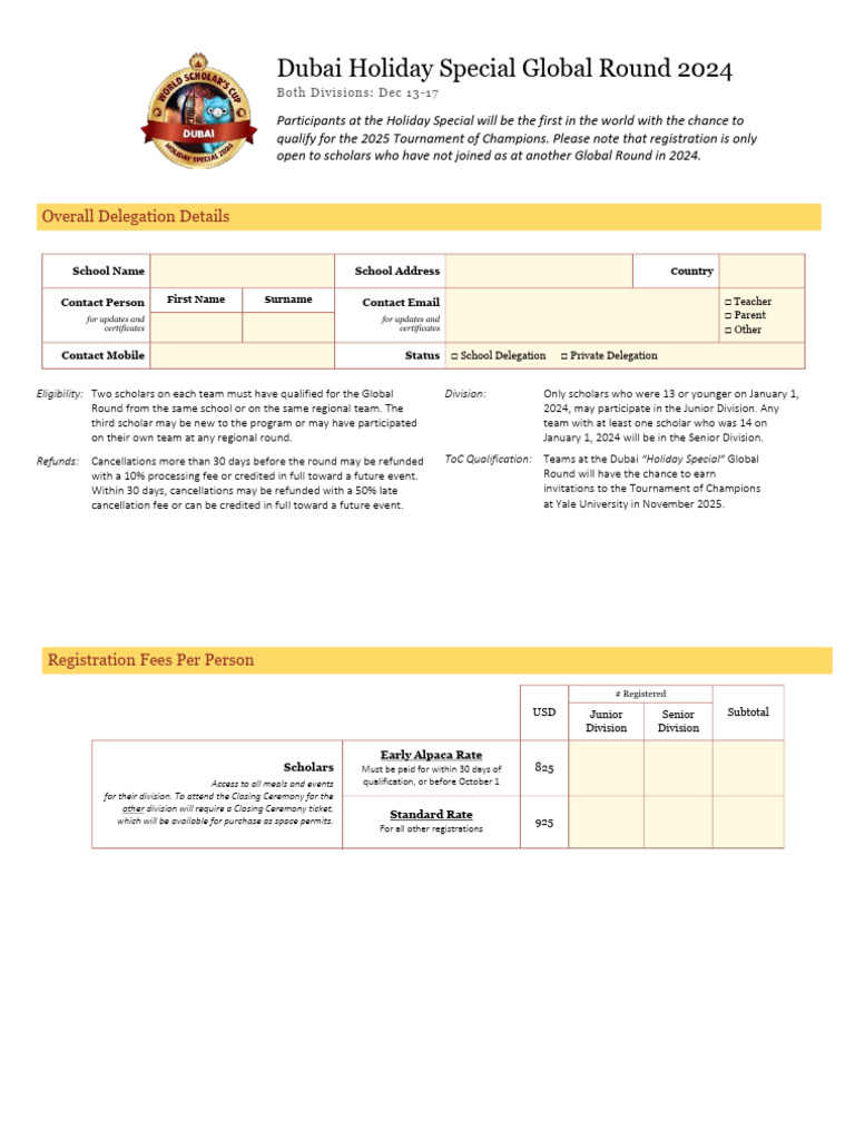WSC Dubai Global Round 2024 Registration Details | PDF