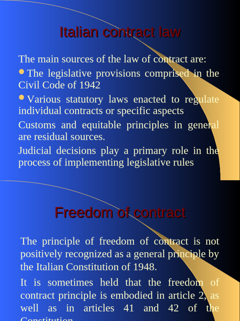 Overview of Italian Contract Law | PDF | Annulment | Offer And Acceptance