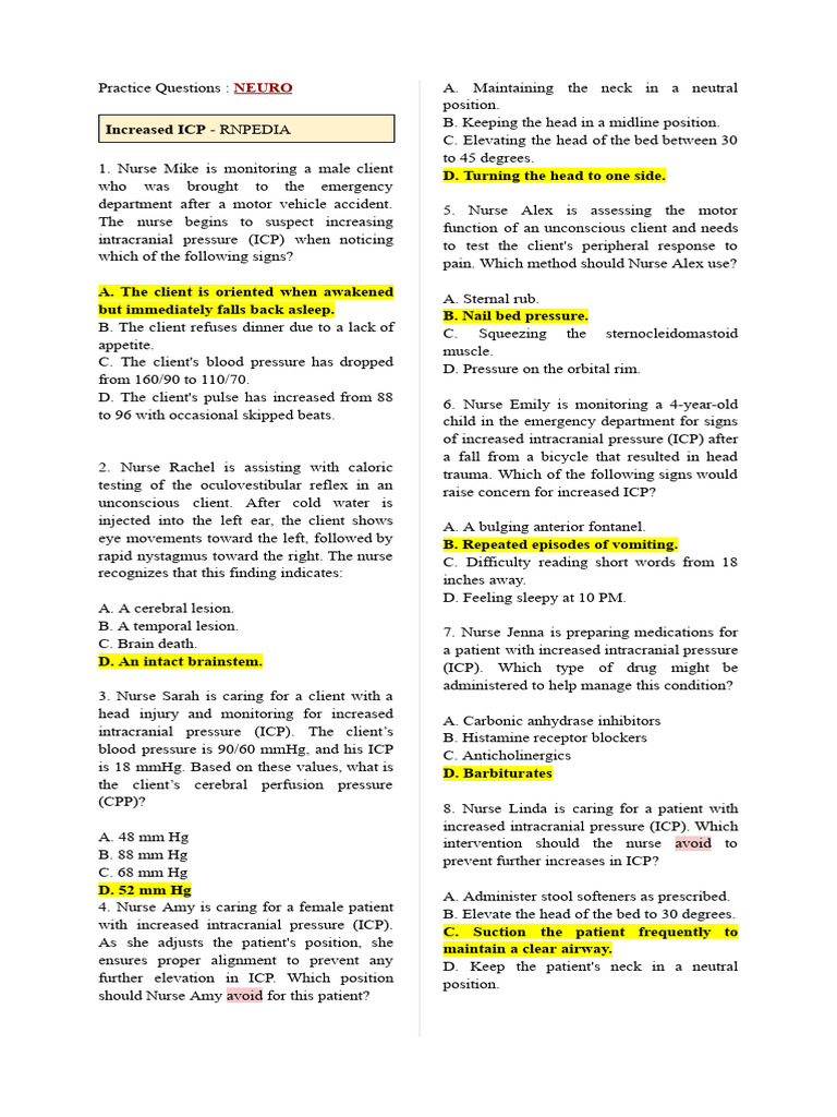 Nursing Care for Increased ICP | PDF | Clinical Medicine | Medical ...