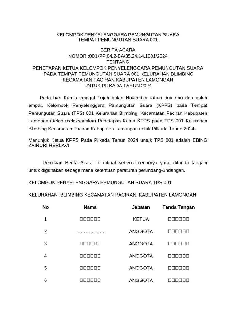 Ba KPPS Ketua KPPS | PDF