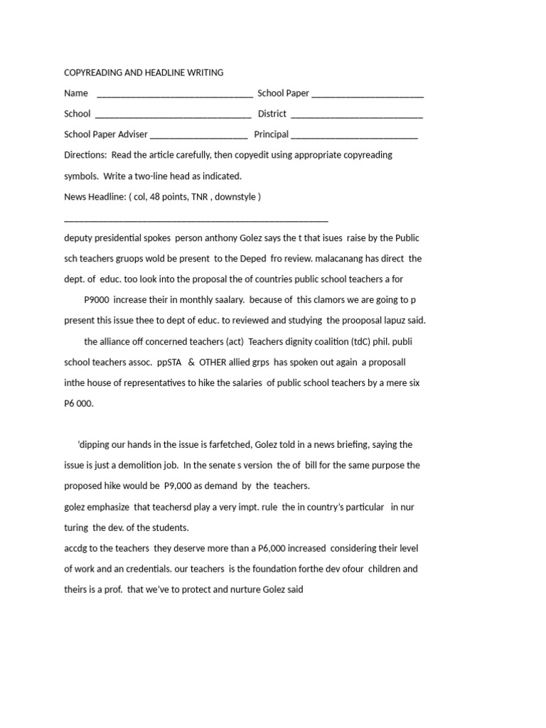 Headline Writing for Teacher Salary Issues | PDF | Philippines | Government