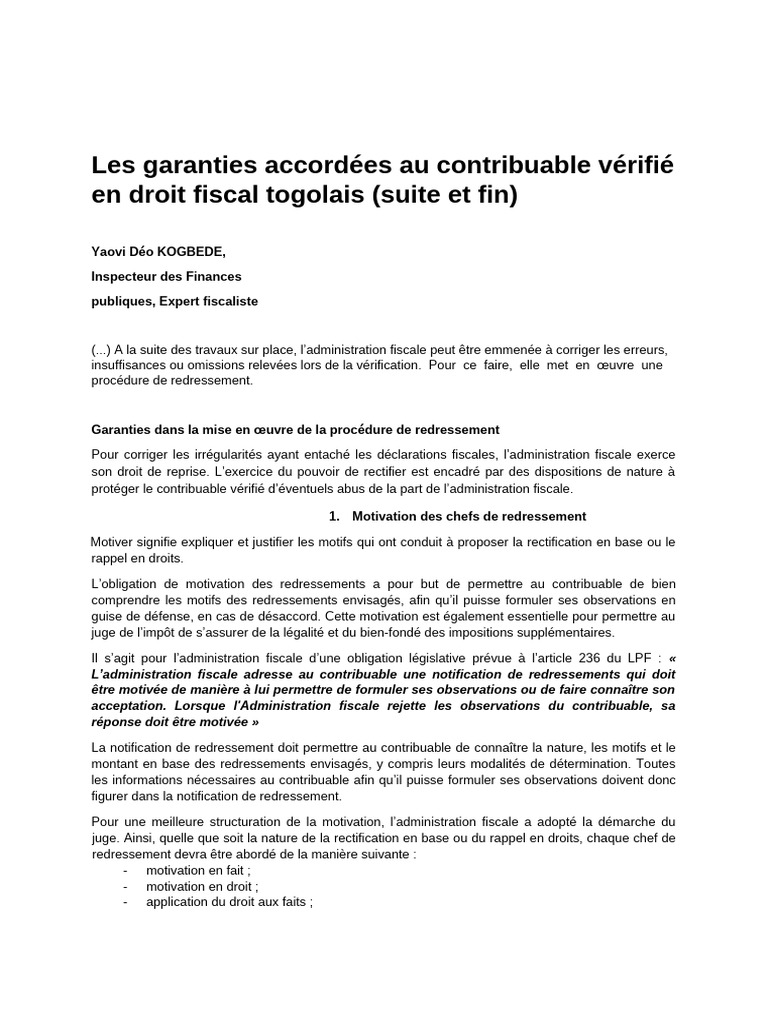 Garanties du contribuable en contrôle fiscal | PDF | Impôts | Impôt sur ...