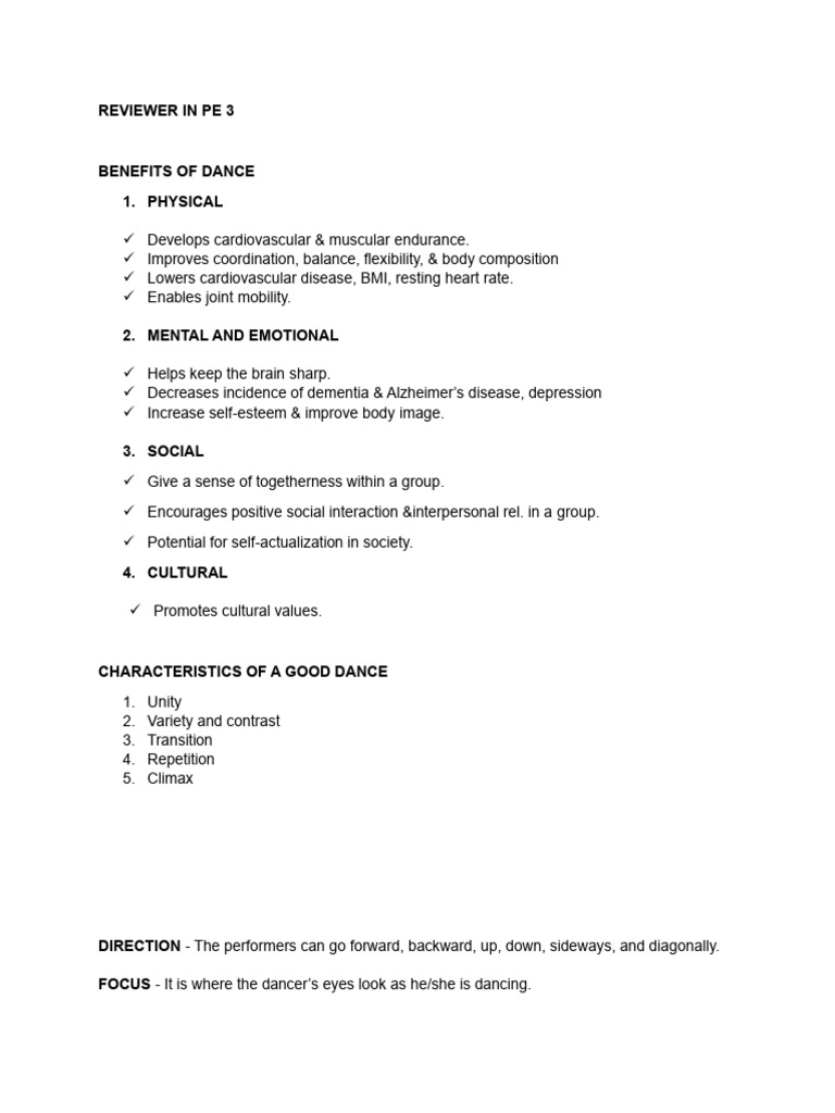 Reviewer In Pe 3 Pdf Dances Performing Arts
