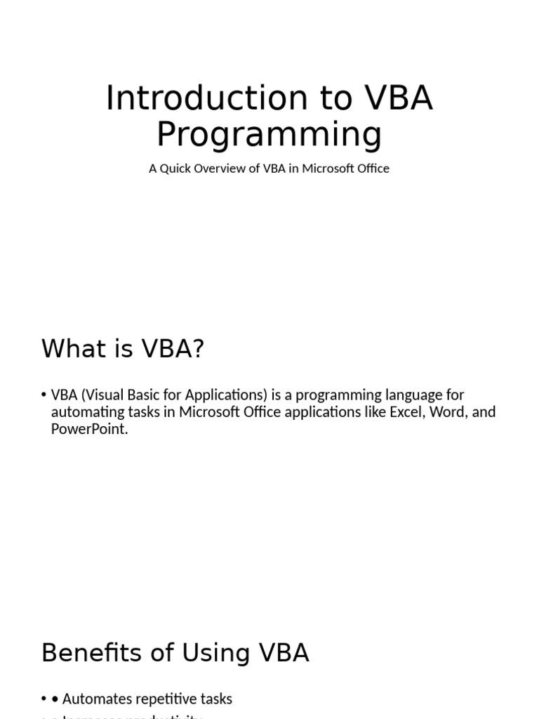 Introduction To VBA Programming | PDF