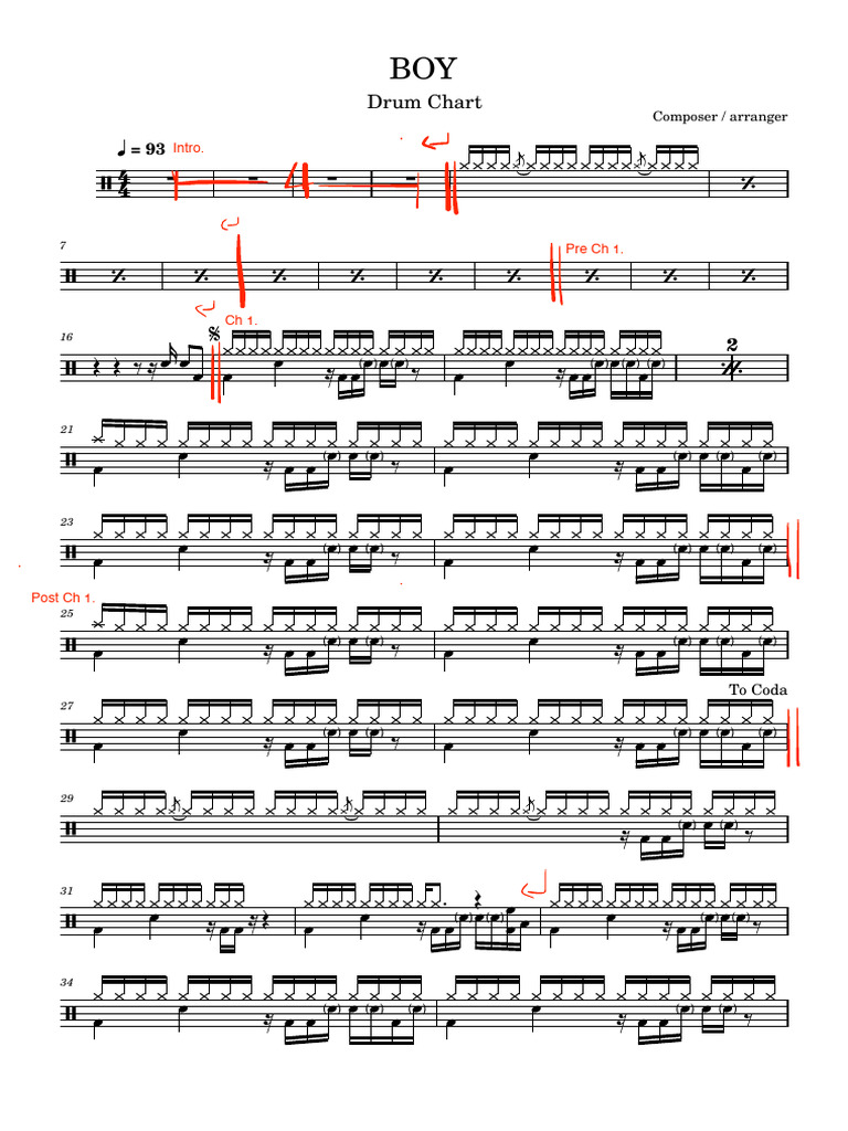 Drum Chart for Composer/Arranger | PDF | Sound Recording | Recorded Music