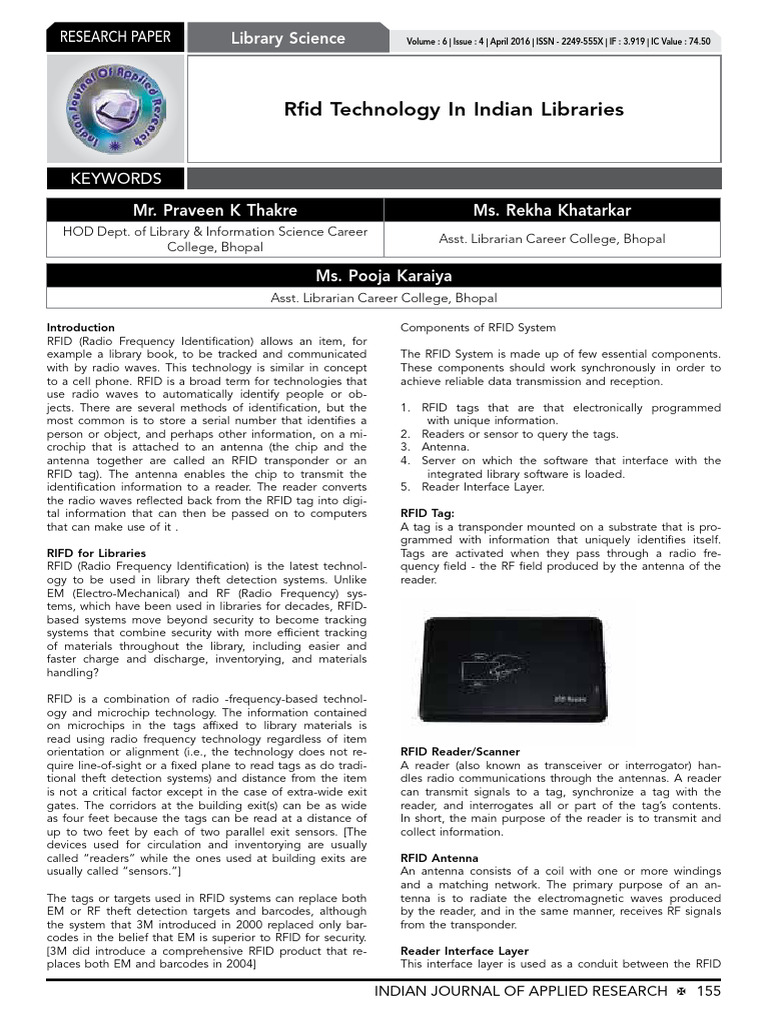 RFID Technology in Indian Libraries | PDF | Radio Frequency ...