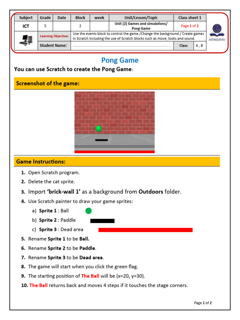 ICT-G5-B2-L1. (Pong Game) - CW1 | PDF | Computing