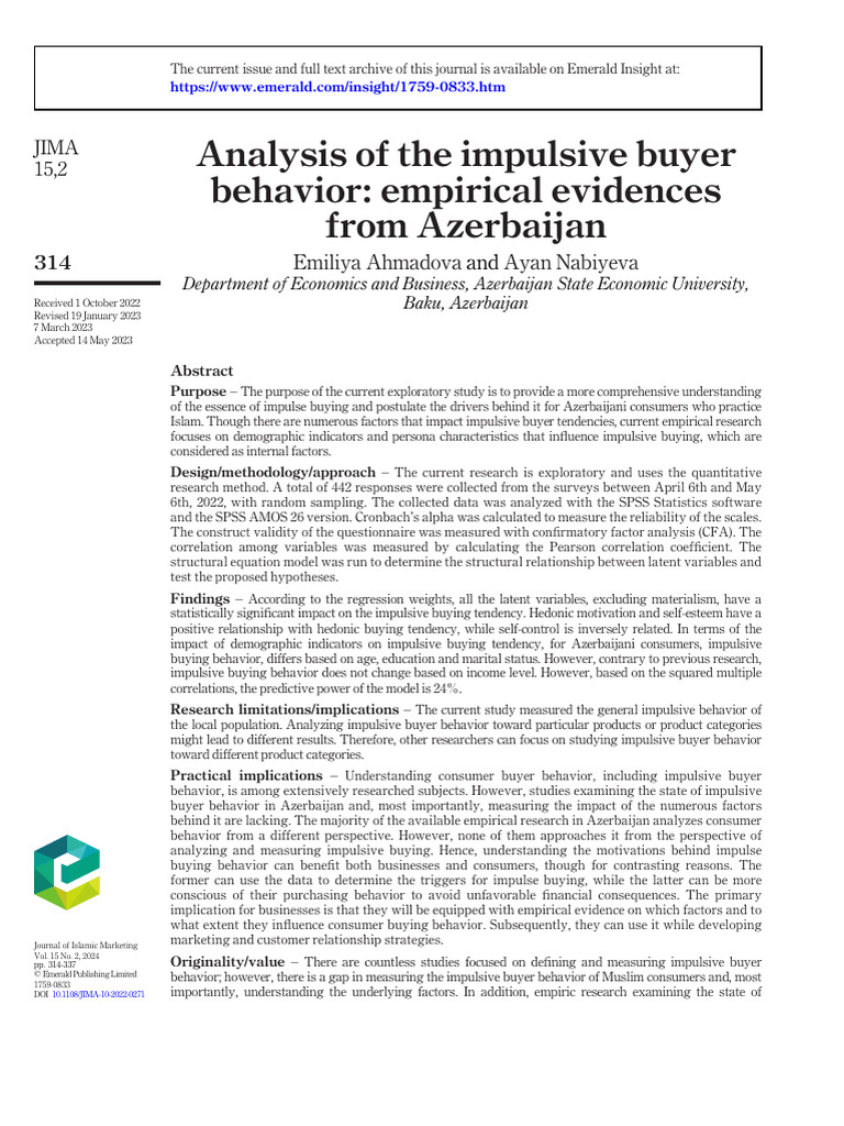 Impulsive Buying Behavior in Azerbaijan | PDF | Consumer Behaviour ...