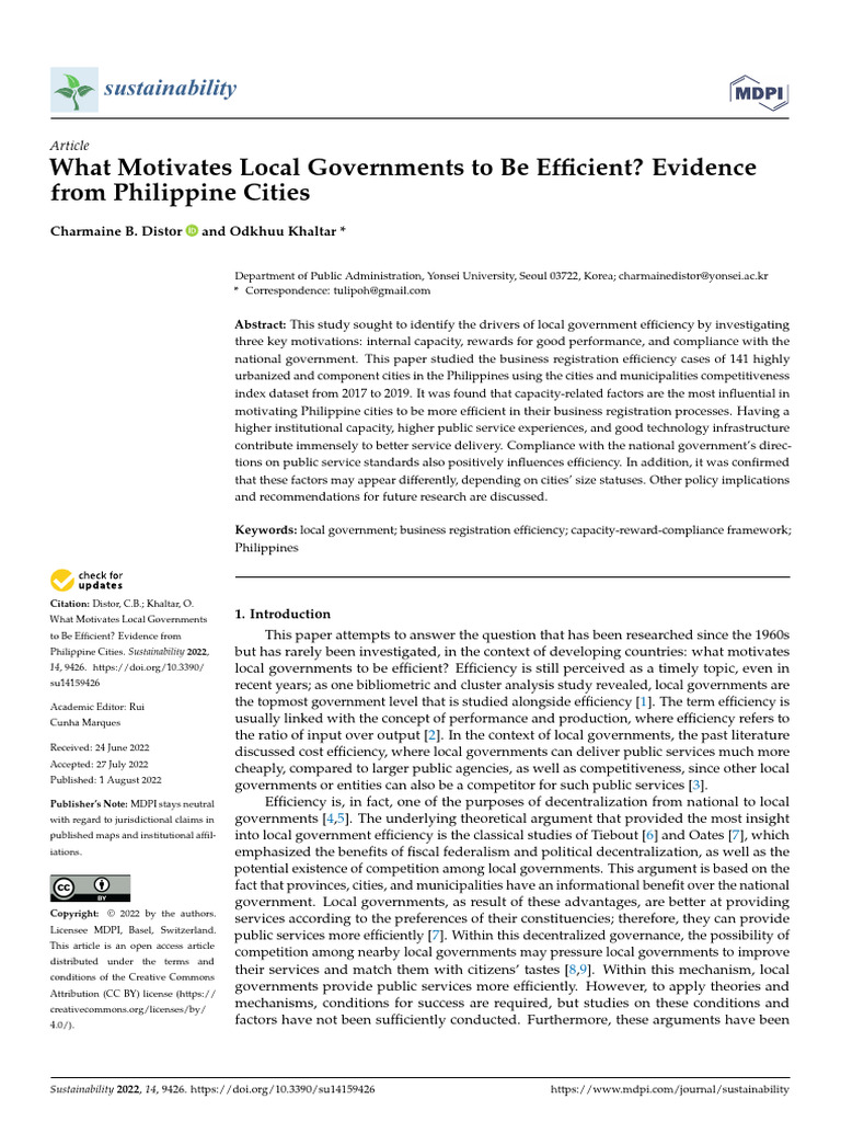 Local Government Efficiency in Philippine Cities | PDF ...
