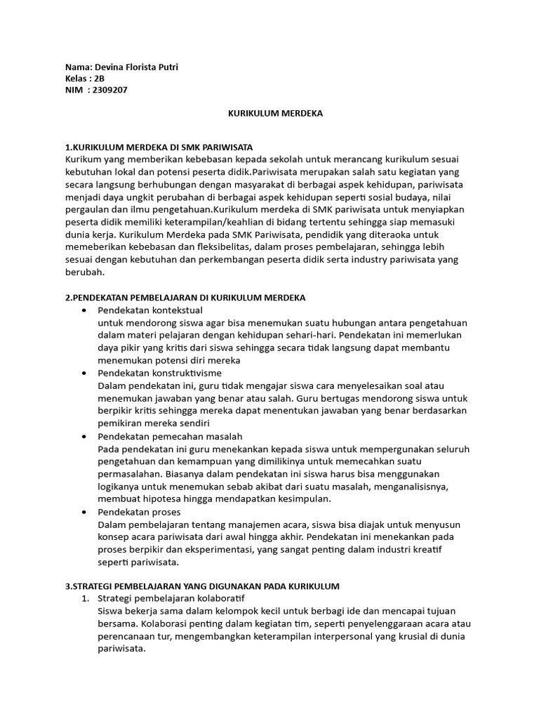 Kurikulum Merdeka SMK Pariwisata 2023 | PDF | Seni