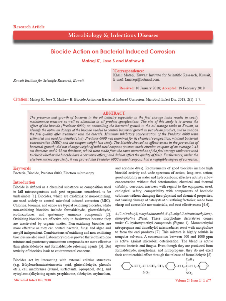 Biocide Action On Bacterial Induced Corrosion | PDF | Bacteria | Diesel ...