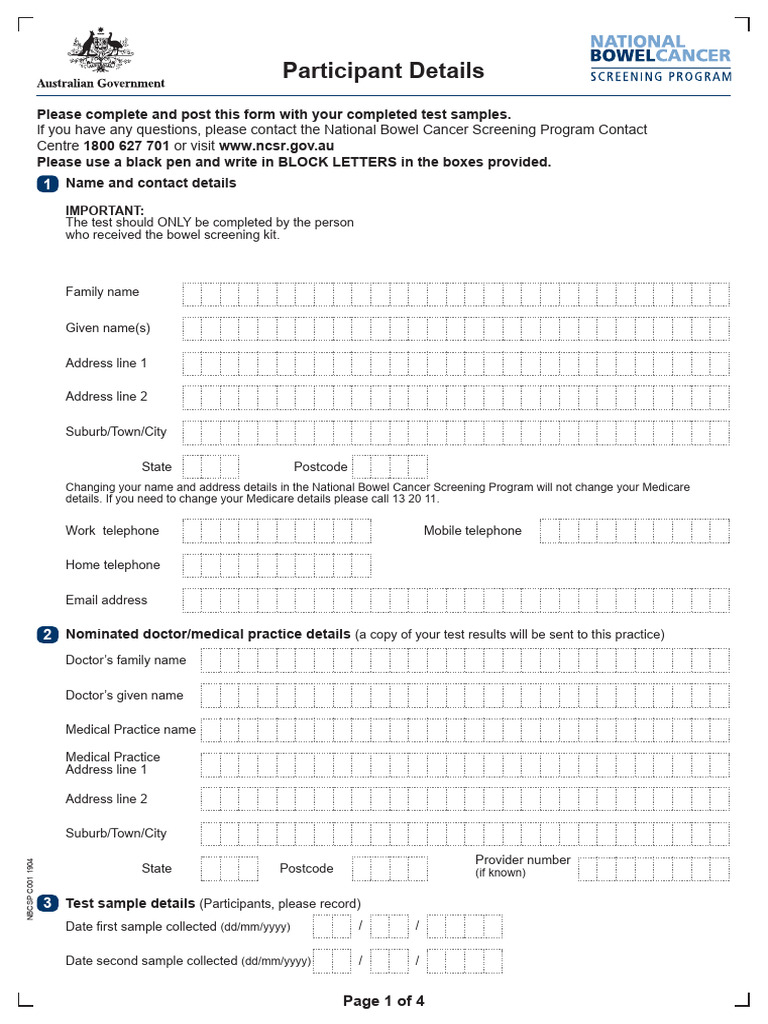 NATIONAL BOWEL CANCER SCREENING PROGRAM CHANGE OF ADDRESS visual data 8