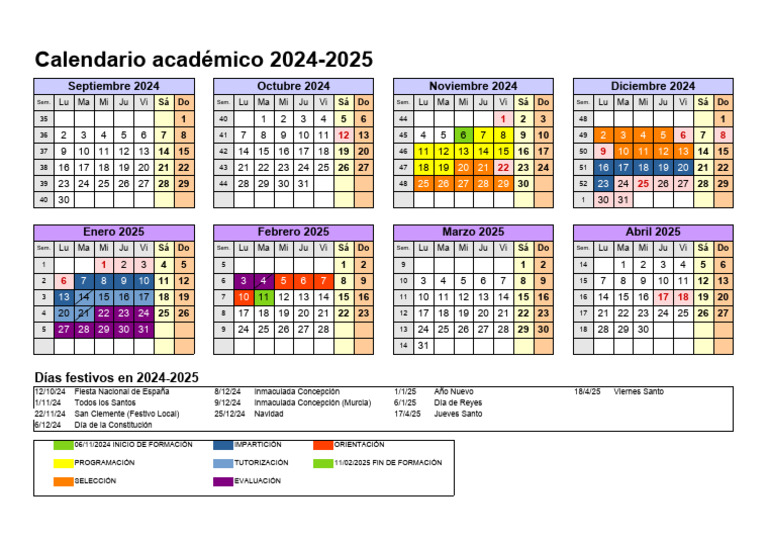 Calendario Academico 2024 2025 Horizontal Ano en Un Vistazo | PDF