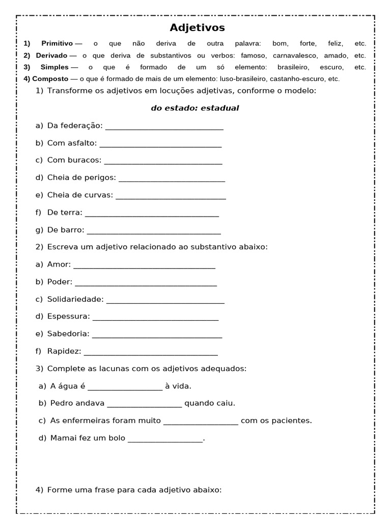 Atividades sobre Adjetivos para 5º Ano | PDF | Adjetivo | Morfologia ...