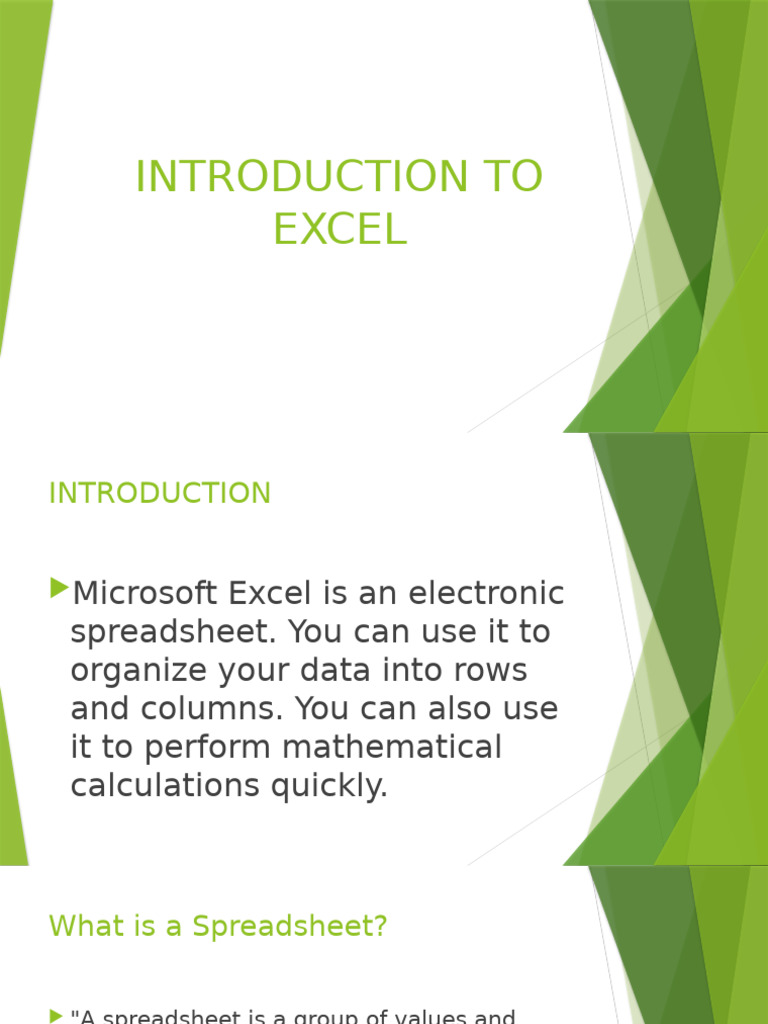 Introduction To Excel | PDF | Microsoft Excel | Spreadsheet